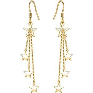 Gold Star Long Tassel Dangle Earrings Women Shooting Star Meteor Lucky Pearl